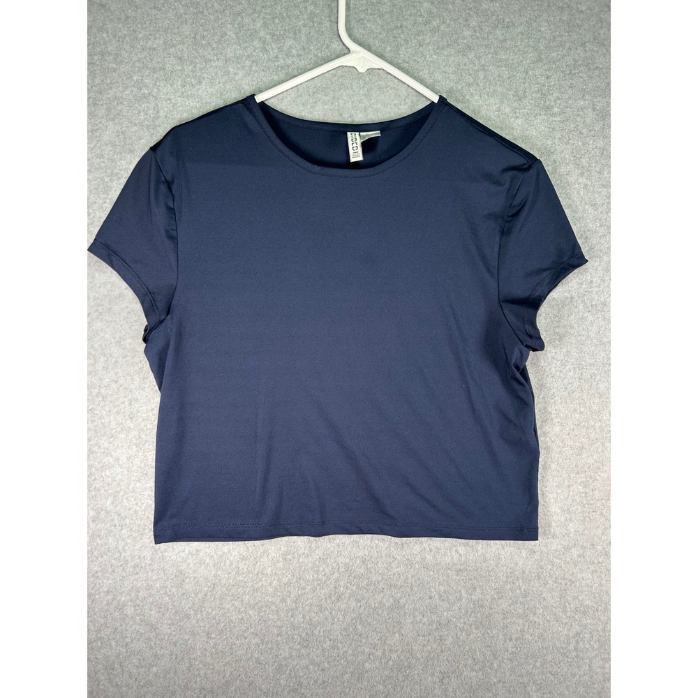 H&M Divided Womens XL Navy Blue Short Sleeve Basic Crop Top Crew Neck Tee